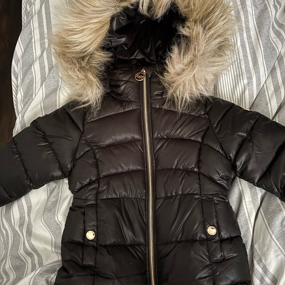 Michael Kors Black Puffer Jacket with Faux Fur Hood